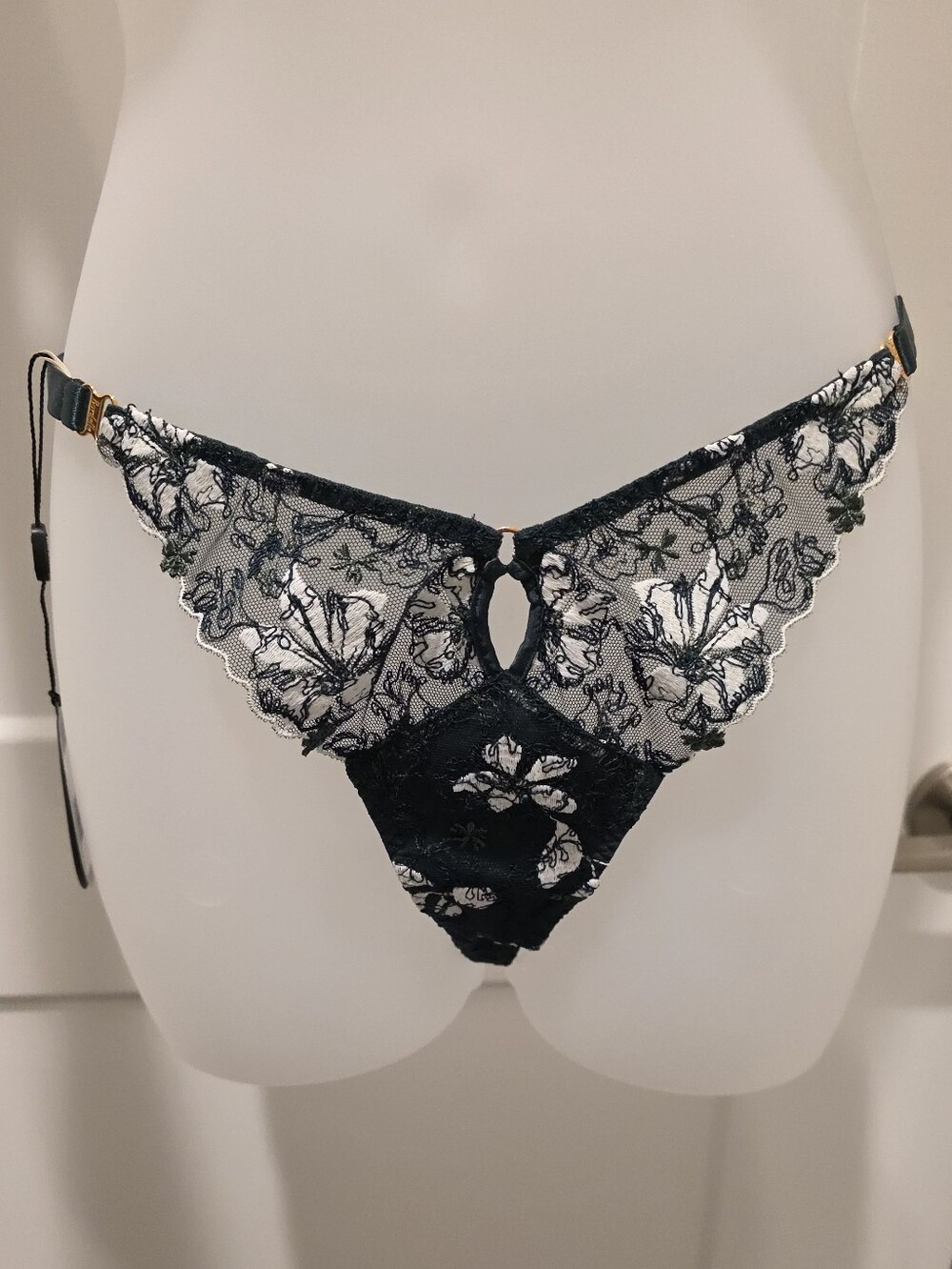 Bordelle NWT Adjustable Green Eden Vita Thong Size L Luxury Designer Lingerie